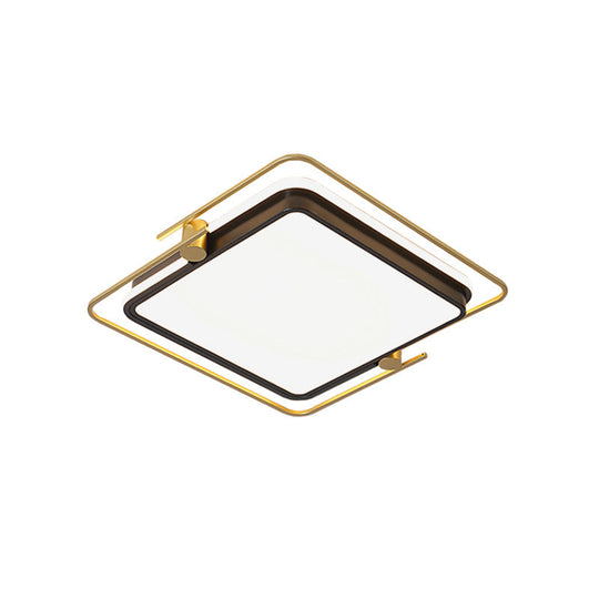 Modern Rounded/Square Flush Mount Ceiling Light: Acrylic Led Lamp In Black-Gold