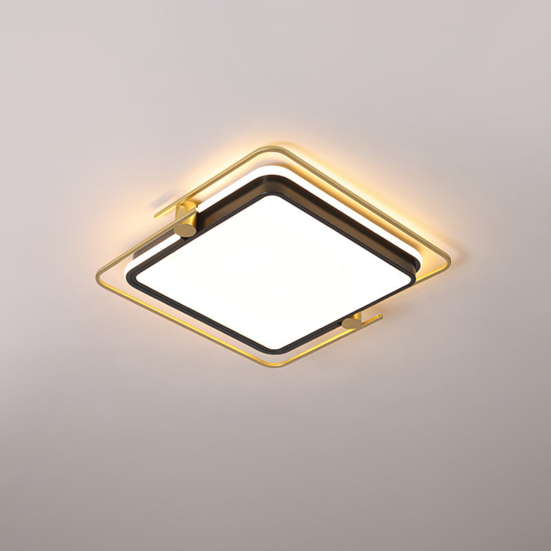 Modern Rounded/Square Flush Mount Ceiling Light: Acrylic Led Lamp In Black-Gold