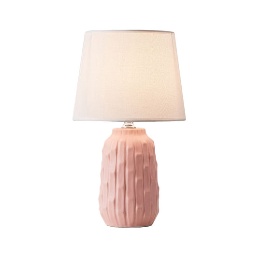 Modernist Conical Table Lamp With Ceramic Base In White/Pink/Blue Shades