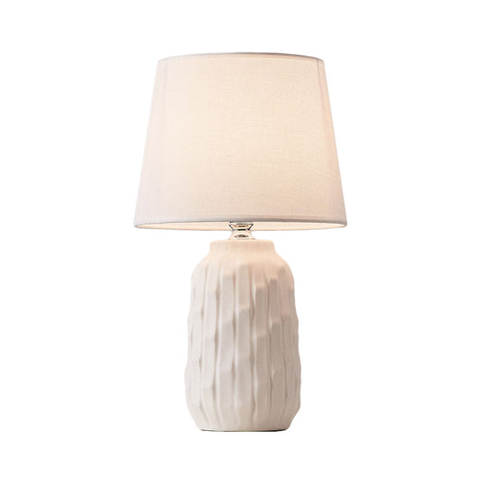Modernist Conical Table Lamp With Ceramic Base In White/Pink/Blue Shades