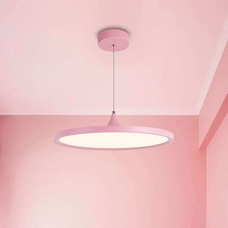Ultra-Thin Pink Led Pendant Lamp Simple Acrylic Hanging Light In Warm/White 16.5/20.5 Wide