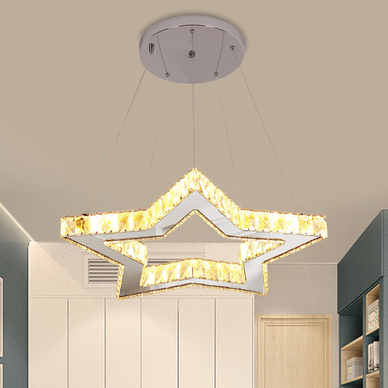 Led Chandelier Lighting Fixture - Modern Style Clear Crystal Star Ceiling Hang In Stainless-Steel