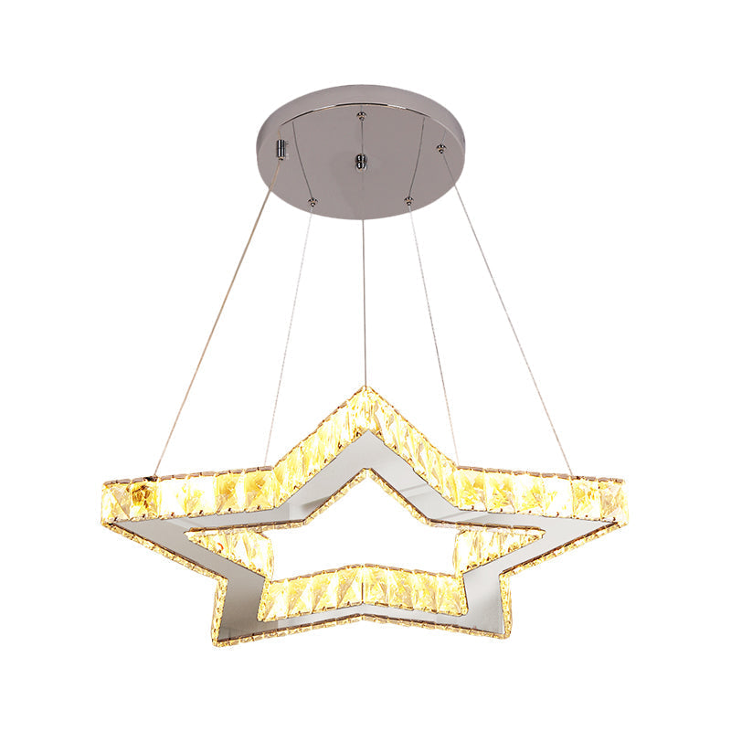 Led Chandelier Lighting Fixture - Modern Style Clear Crystal Star Ceiling Hang In Stainless-Steel