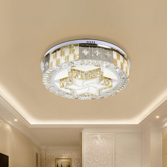 Modern Led Chrome Ceiling Lamp With Hexagram Crystal Block Shade In Warm/White Light - Ideal For