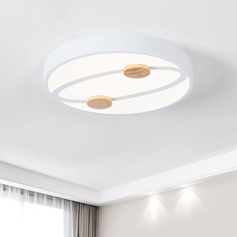 Nordic Grey/White/Green Led Flush Mount Ceiling Light With Rounded Acrylic Design And Round Wood