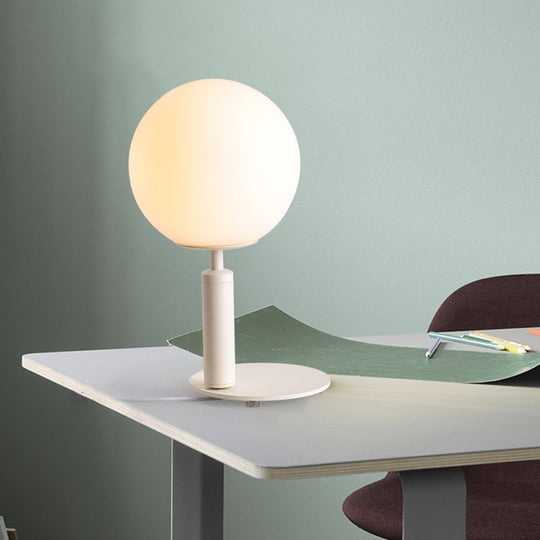 Modern Cream Glass Ball Night Table Lamp With 1-Bulb: Black/Grey/White Reading Book Light White