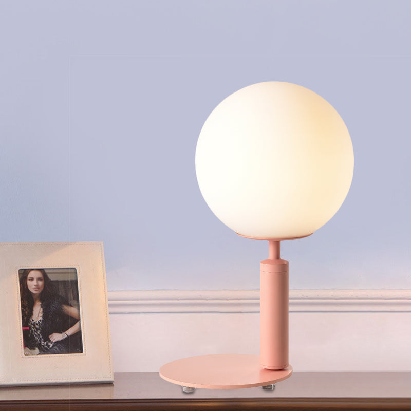 Modern Cream Glass Ball Night Table Lamp With 1-Bulb: Black/Grey/White Reading Book Light Pink