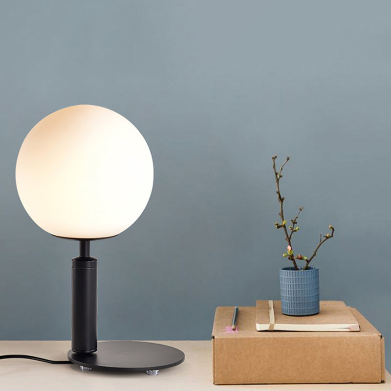 Modern Cream Glass Ball Night Table Lamp With 1-Bulb: Black/Grey/White Reading Book Light