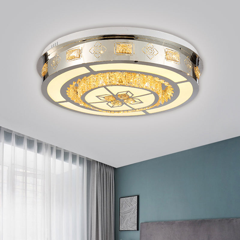 Simplicity Stainless-Steel Led Flush Mount Ceiling Light With Crystal Shade - Perfect For Living