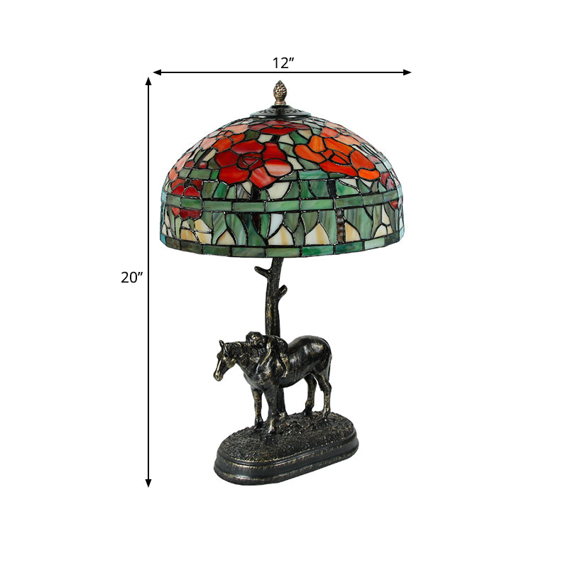Antique Resin Horse Nightstand Lamp - Bronze With Glass Shade