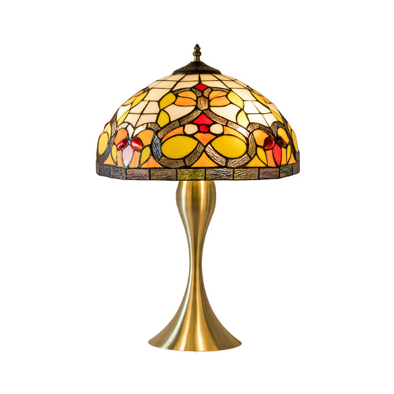 Baroque 1-Bulb Brass Nightstand Lamp: Cut Glass Domed Desk Light With Elegant Fishtail Base
