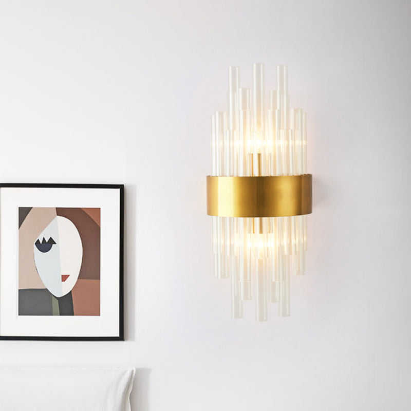 Modern Gold Wall Mount Light With Crystal Tube - Perfect For Corridors