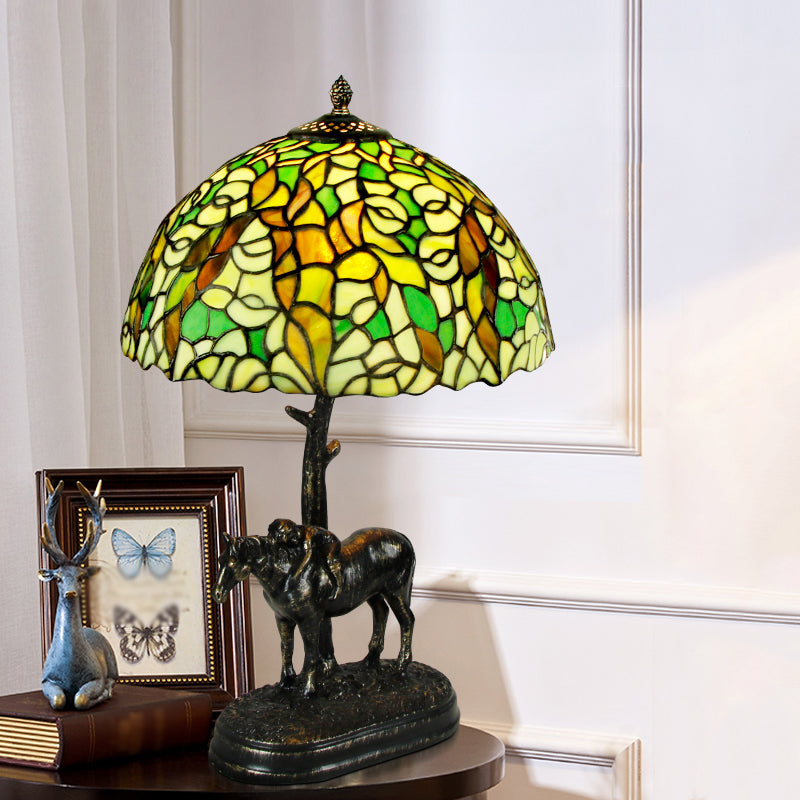 Tiffany Bronze Nightstand Lamp With Domed Cut Glass Shade - 1 Light Parlor Desk Lighting