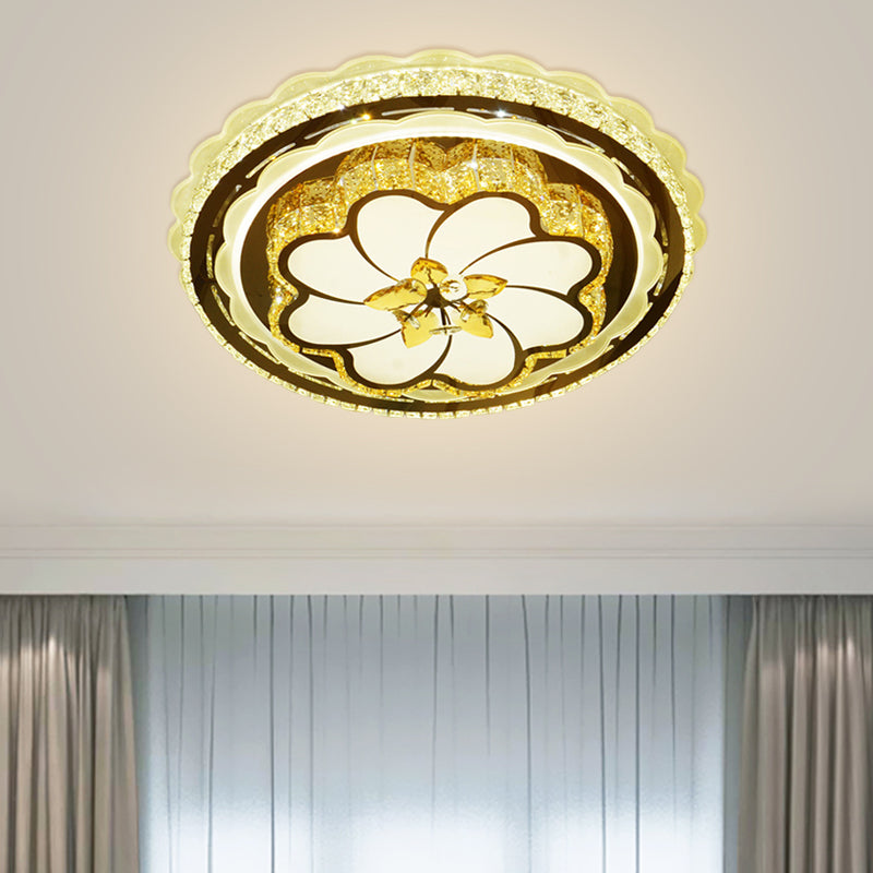 Modern Crystal Led Ceiling Flush Lamp Stainless Steel
