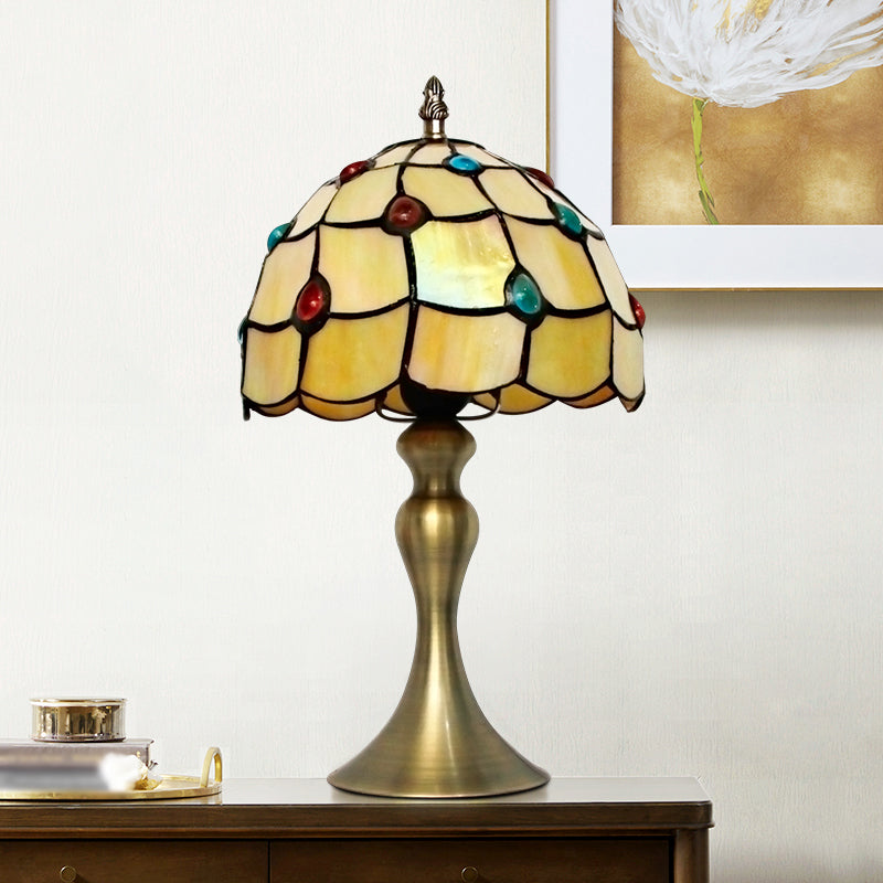 Scalloped Hand Cut Glass Night Light Table Lamp With Jewel Deco Classic Brass Design