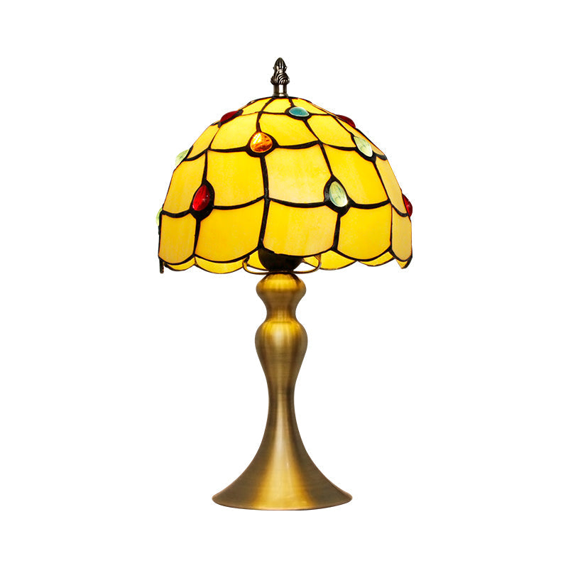 Scalloped Hand Cut Glass Night Light Table Lamp With Jewel Deco Classic Brass Design