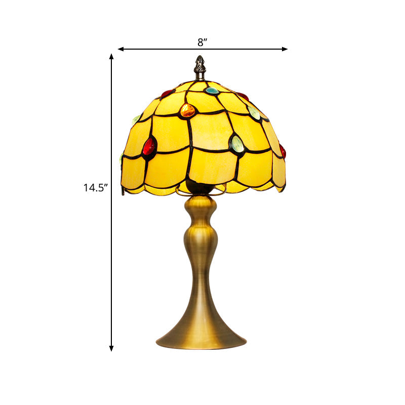 Scalloped Hand Cut Glass Night Light Table Lamp With Jewel Deco Classic Brass Design