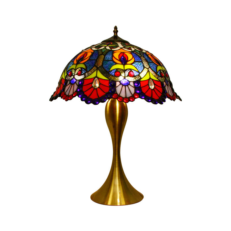 Victorian Brass Pull Chain Table Lamp With Flower Cut Glass Shade: Ideal For Study Rooms