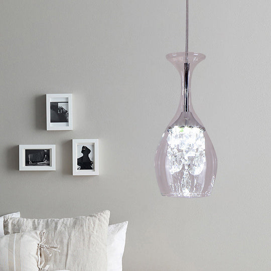 Modern LED Wine Glass Pendant Lamp in Clear Glass - Warm/White Light, Inner Crystal Shade – Perfect for Living Room