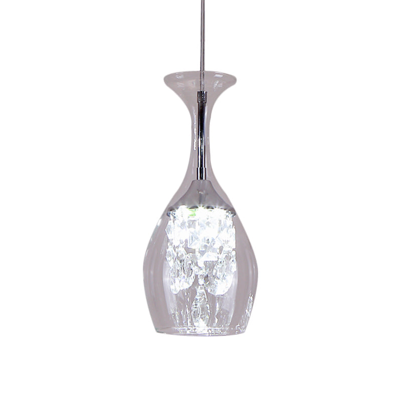 Modern LED Wine Glass Pendant Lamp in Clear Glass - Warm/White Light, Inner Crystal Shade – Perfect for Living Room