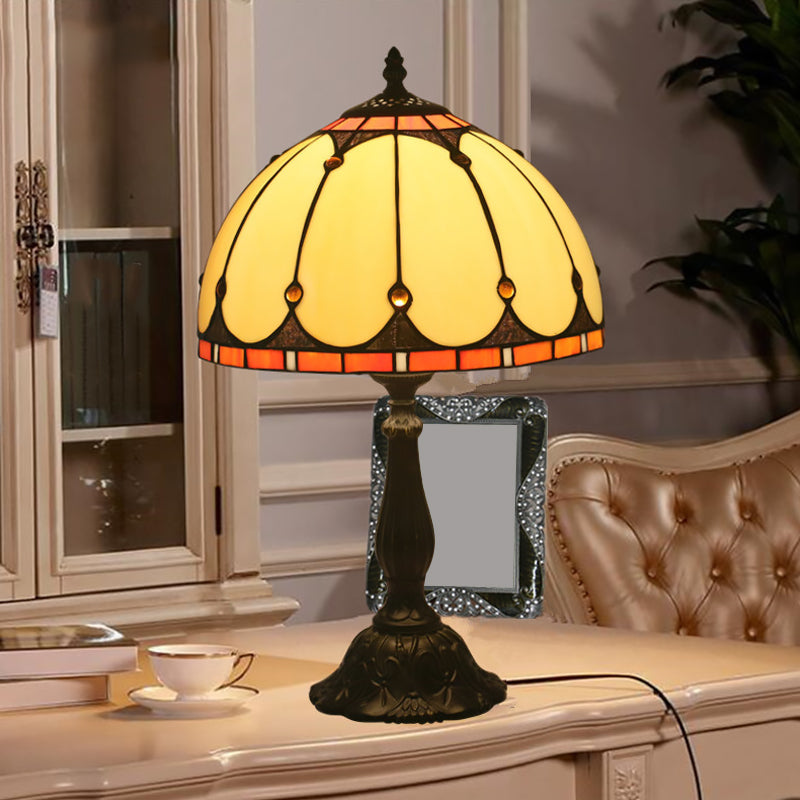 Traditional Cut Glass Domed Nightlight With Jeweled Deco - Black Table Lamp