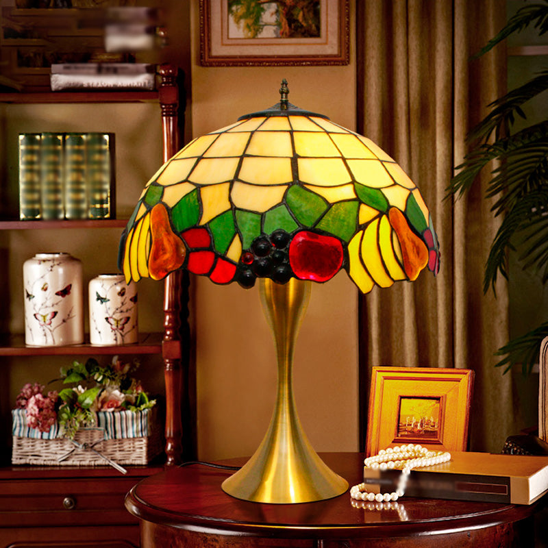 Classic Brass Fruit Tiffany Glass Table Lamp With Pull Chains