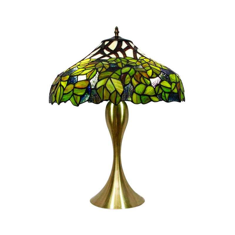 Handcrafted Antique Green Glass Barn Night Light Desk Lamp With Tree Pattern