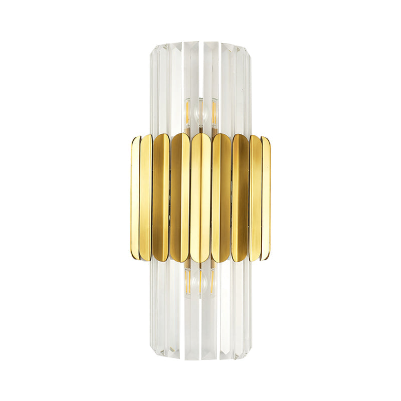 Minimalist Gold Half-Cylinder Crystal Sconce Light Fixture - 2 Lights For Bedroom Wall Lighting