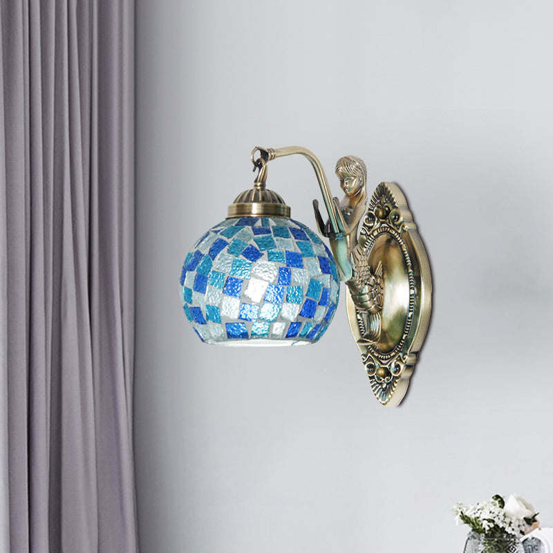 Mermaid Design Tiffany Wall Light Fixture: Stunning Blue Cut Glass 1/2-Bulb Lamp 1 /