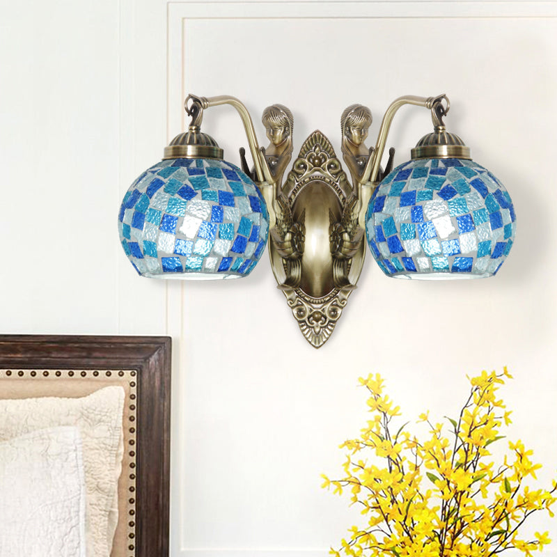 Mermaid Design Tiffany Wall Light Fixture: Stunning Blue Cut Glass 1/2-Bulb Lamp 2 /