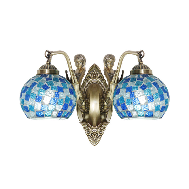 Mermaid Design Tiffany Wall Light Fixture: Stunning Blue Cut Glass 1/2-Bulb Lamp