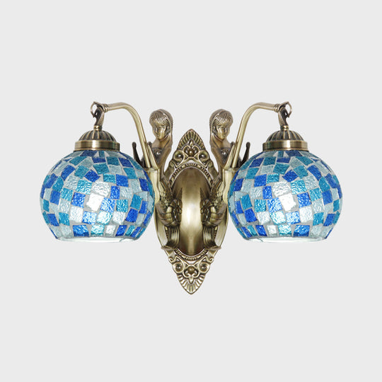 Mermaid Design Tiffany Wall Light Fixture: Stunning Blue Cut Glass 1/2-Bulb Lamp