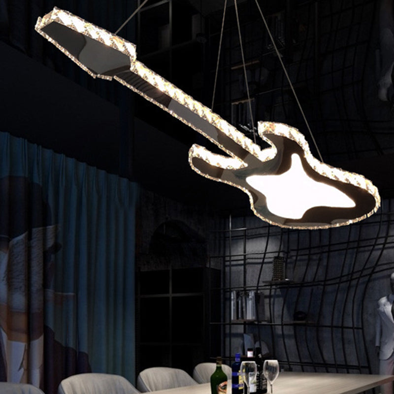 Guitar Crystal Chandelier - Sleek Stainless-Steel Led Suspension Lighting For Dining Room