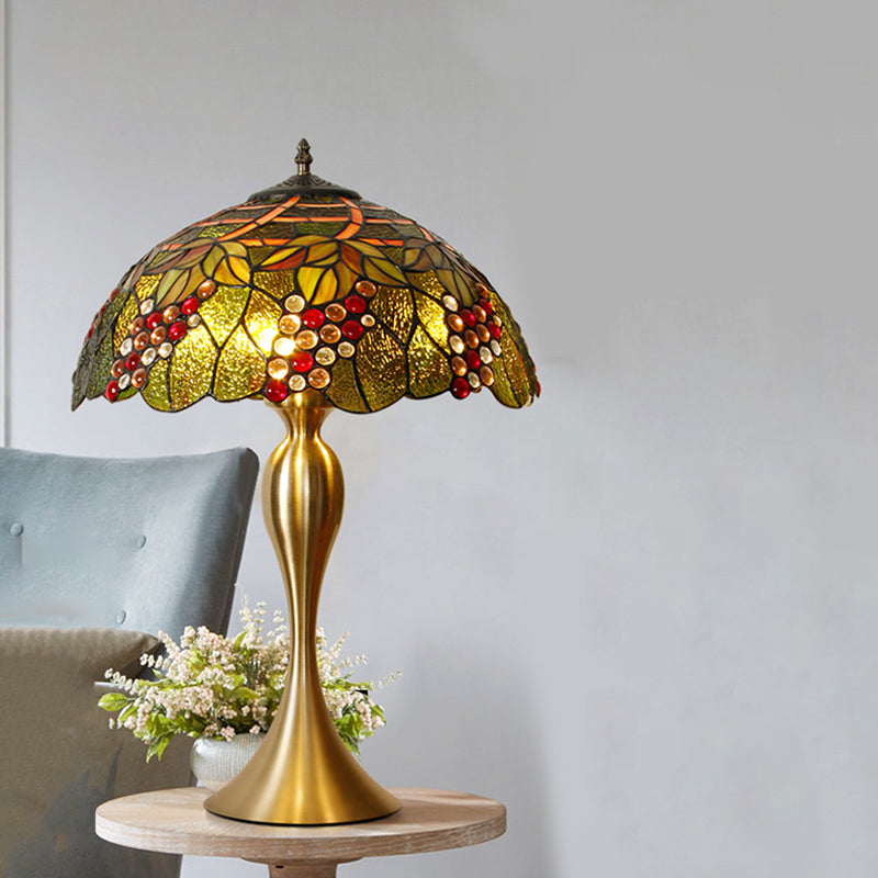 Grape Night Table Lamp - Handcrafted Glass Victorian Style In Brass