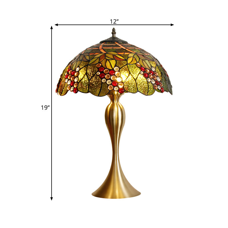 Grape Night Table Lamp - Handcrafted Glass Victorian Style In Brass