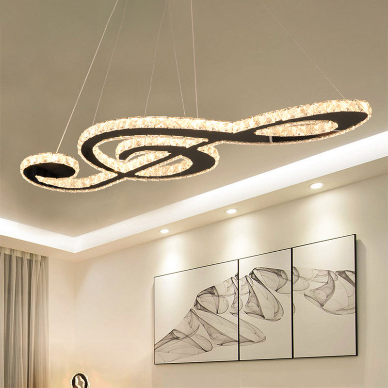 Contemporary Music Note Pendant Lamp With Crystal Facets | Led Bedroom Chandelier In Stainless Steel