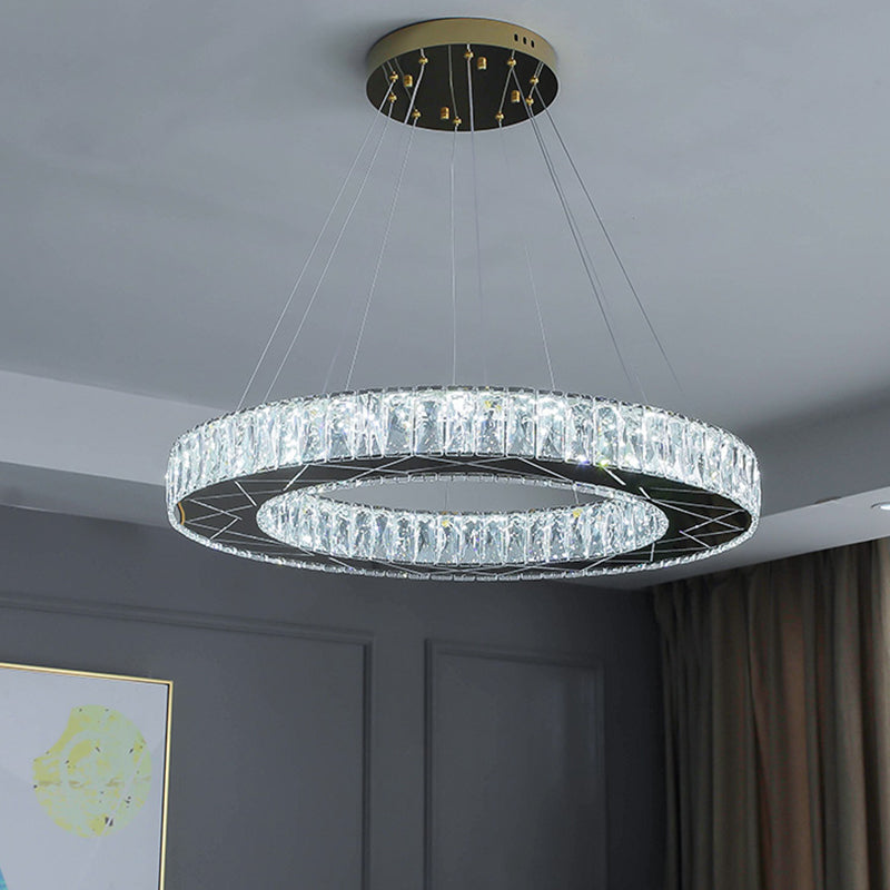 Modernist Crystal Led Chandelier - Circular Hanging Light Fixture For The Bedroom Stainless-Steel