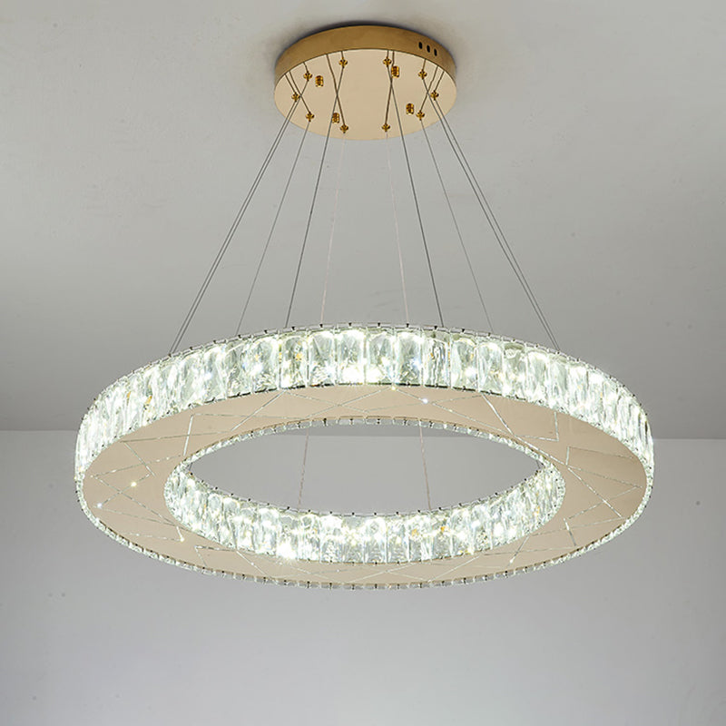 Modernist Crystal Led Chandelier - Circular Hanging Light Fixture For The Bedroom