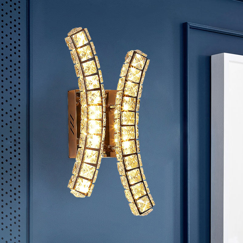 Stainless-Steel Crystal Dual Wall Sconce With Led Lighting - Warm/White Light