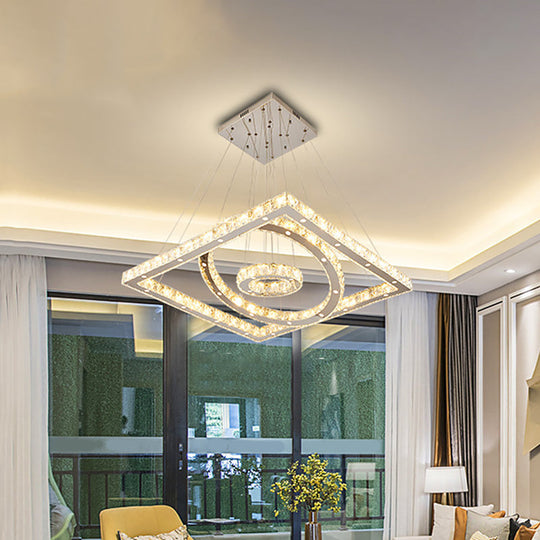 LED Stainless-Steel Chandelier with Crystal Shade - Modern Living Room Ceiling Lamp in Warm/White Light