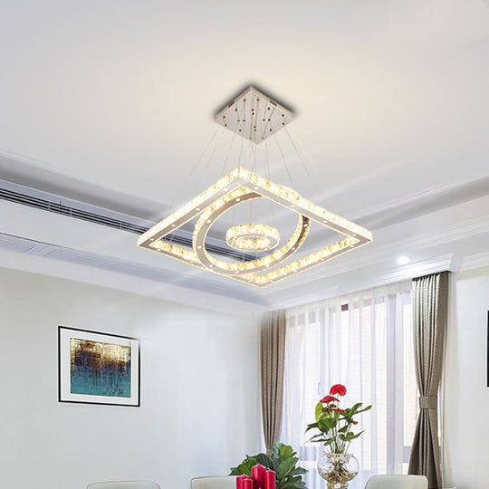 LED Stainless-Steel Chandelier with Crystal Shade - Modern Living Room Ceiling Lamp in Warm/White Light