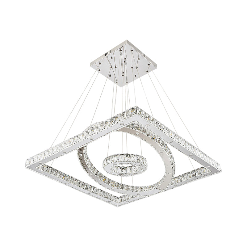 Stainless-Steel Chandelier With Led Crystal Shades - Warm/White Light