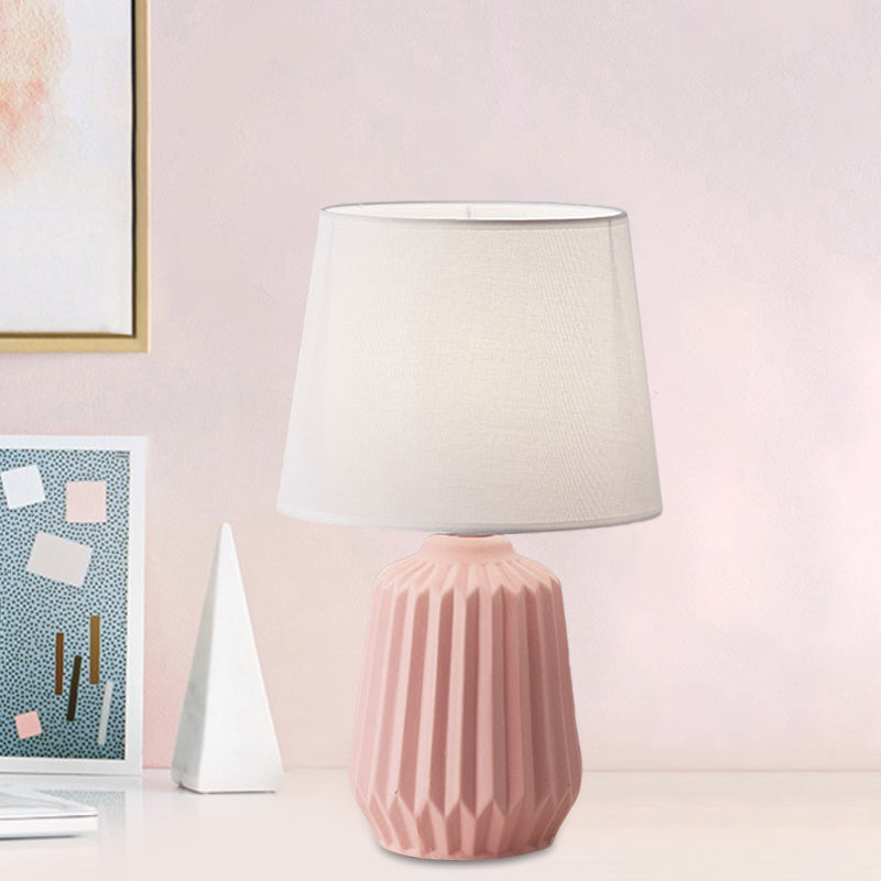 Pink Ceramic Base Conical Desk Lamp - Simple 1-Light Table Light For Bedroom