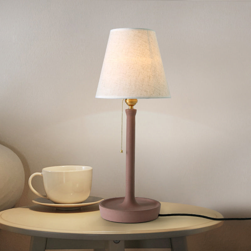 Nordic Style Tapered Cement Desk Lamp With Pull Chain - 1 Light Grey/Red/Brown Standing Table Brown