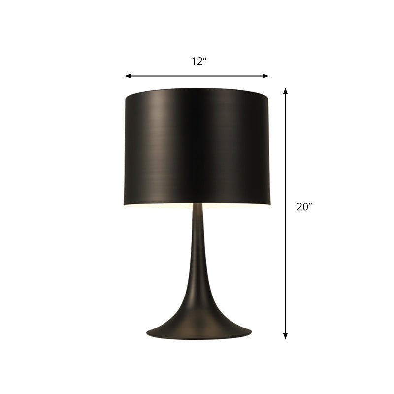 Modern Black/White Drum Table Light- Curvaceous Base Simple Style- 1 Light Metal Lamp- 10/12 Dia-