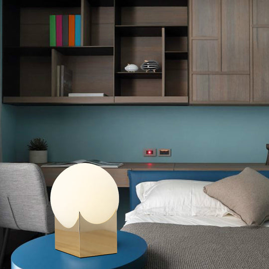 Modernist Globe Table Lamp: Milk Glass 1-Light Living Room Lighting With Black/Gold Metal Base
