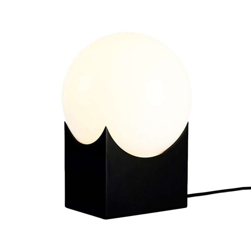 Modernist Globe Table Lamp: Milk Glass 1-Light Living Room Lighting With Black/Gold Metal Base