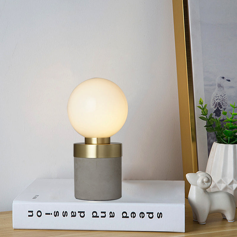 Stylish 1 Light Gray Table Lamp With Frosted Glass & Cement Base - Global Modern Lighting Grey