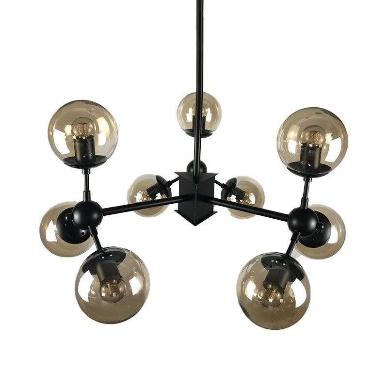 Nordic Black Chandelier With 9 Lights Globe Cranberry Glass Shade
