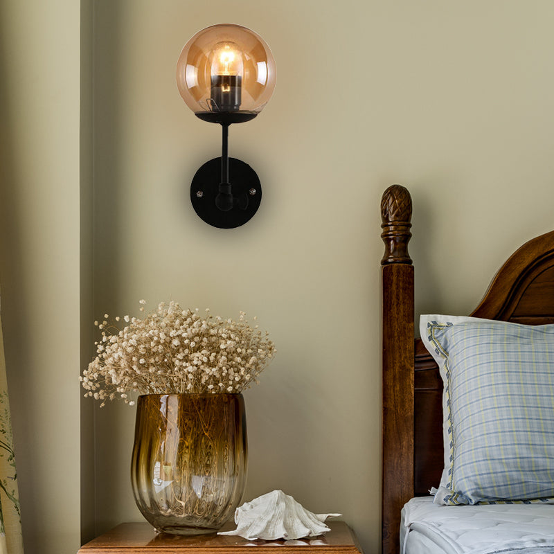 Contemporary Black Wall Sconce With Globe Glass Shade